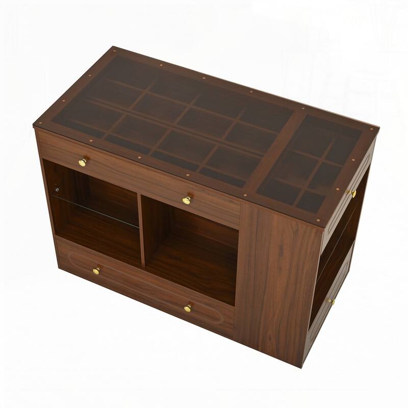 Wardrobe Armoire Bedroom Island with Glass Display Top and Open Shelves