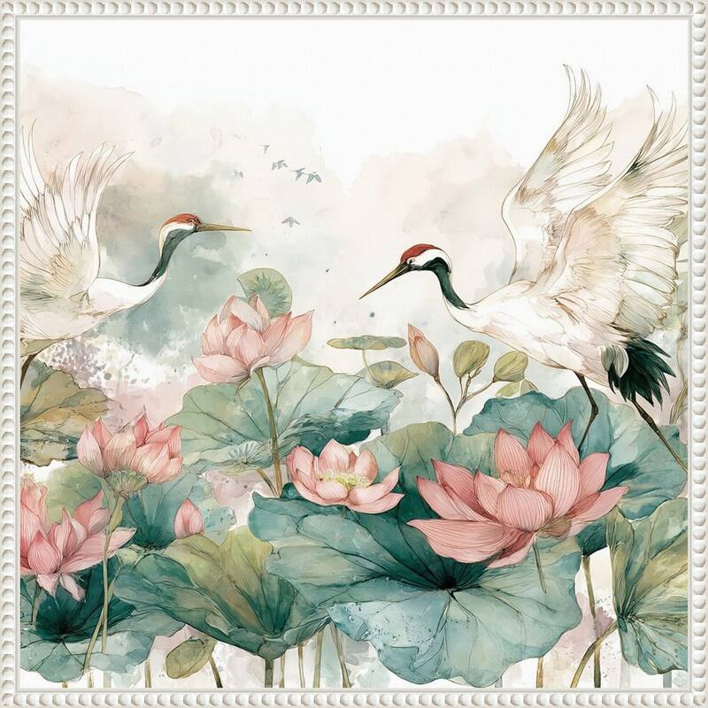 Crane and Lotus Dance by Tradelink inhouse artist Framed Canvas Wall Art Print
