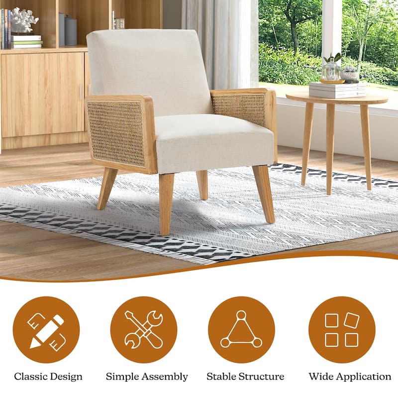 Carmina Upholstered Accent Chair with Natural Rattan Arms by HULALA HOME