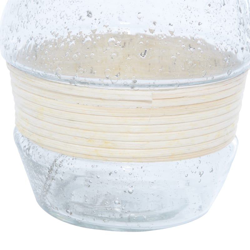 Glass Handmade Vase with Rattan Accents - Clear or Black