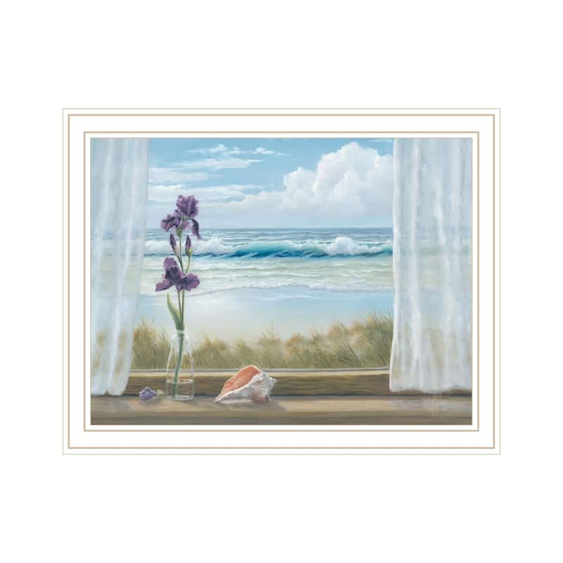 TrendyDecor4U Coastal "Irises on Windowsill" Framed Print Wall Art - White