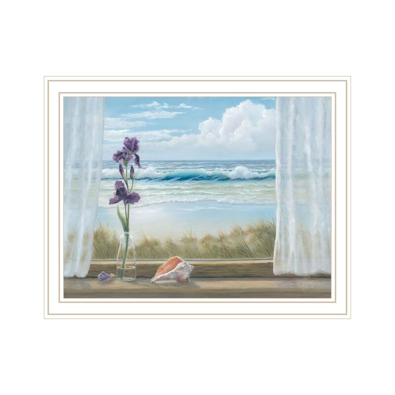 TrendyDecor4U Coastal "Irises on Windowsill" Framed Print Wall Art - White