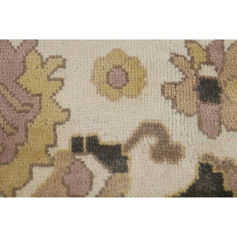 Charcoal Ivory Oushak Indian Area Rug Hand-Knotted Wool Carpet - 9'0" x 11'9"