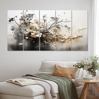 Designart "Bohemian Earthly Floral Collage I" Abstract Multipanel Wall Art Living Room set