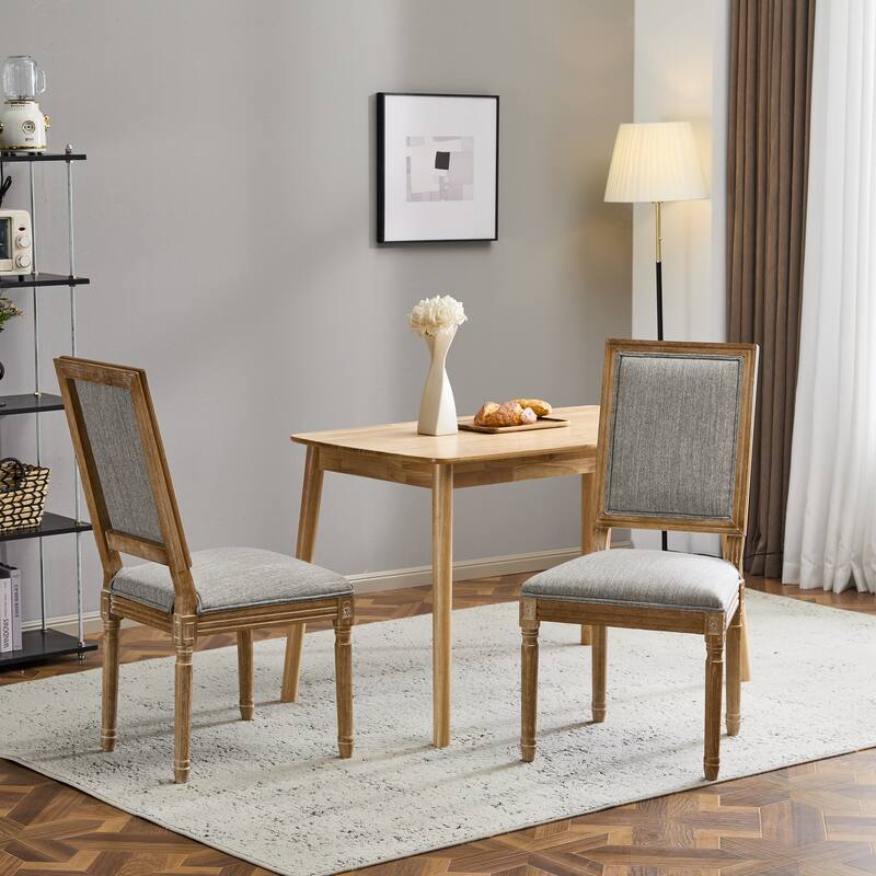 [Set of 2]Dining Chairs -Elegant Cane Backrest & Upholstered Seats with Fluted Legs -Rustic Weathered Finish -Rubberwood Frame