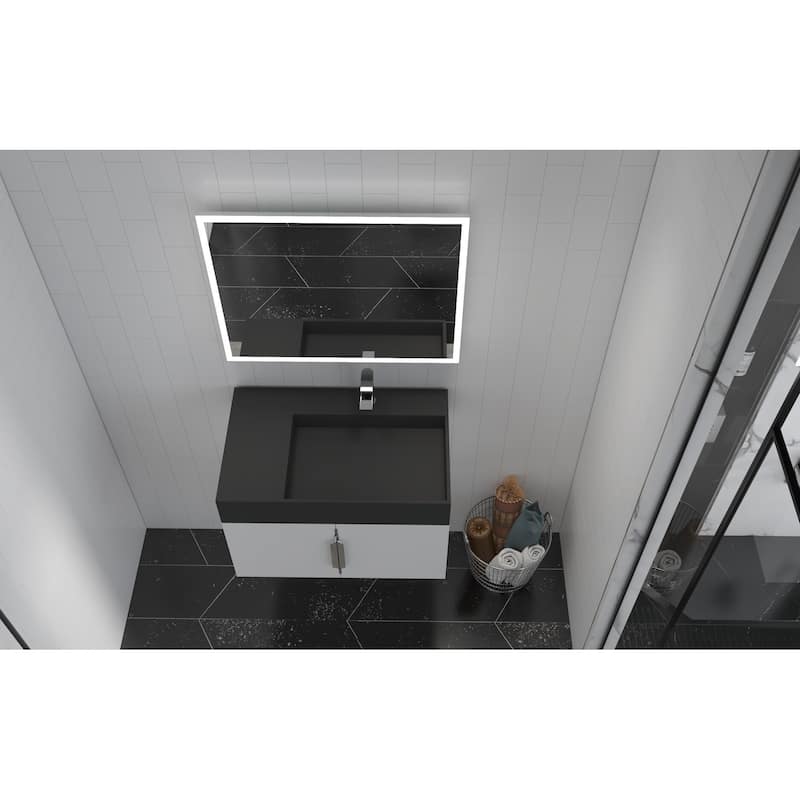Amazon 30" Wall Mounted Bathroom Right Basin Vanity Set w/ Black Top