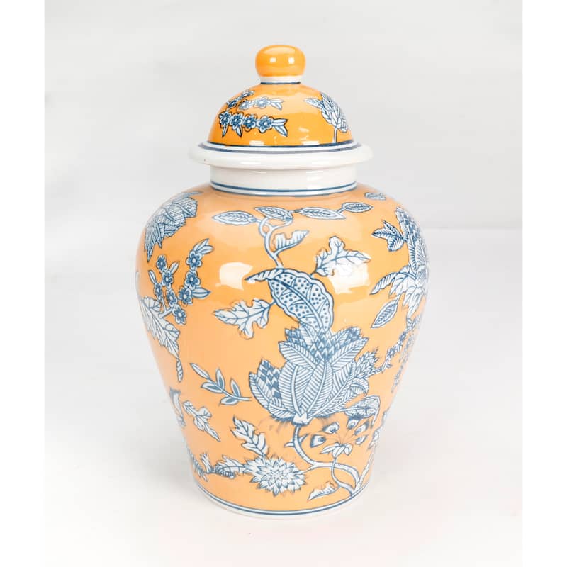 Aai Yellow And Blue Floral Ginger Jar