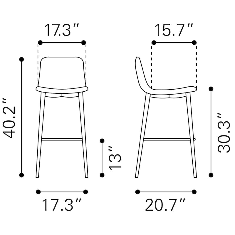 Tangiers Bar Chair (Set of 2) - 17.3" W x 20.7" D x 40.1" H