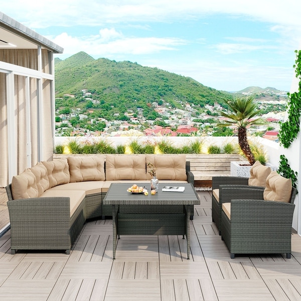 6 Piece Outdoor Wicker Sofa Set with Thick Cushions and Pillows