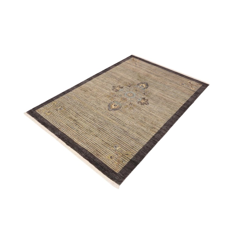 Rustic Heriz Ziegler Aaron Gray Blue Hand-Knotted Rug - 4'7'' x 6'6''