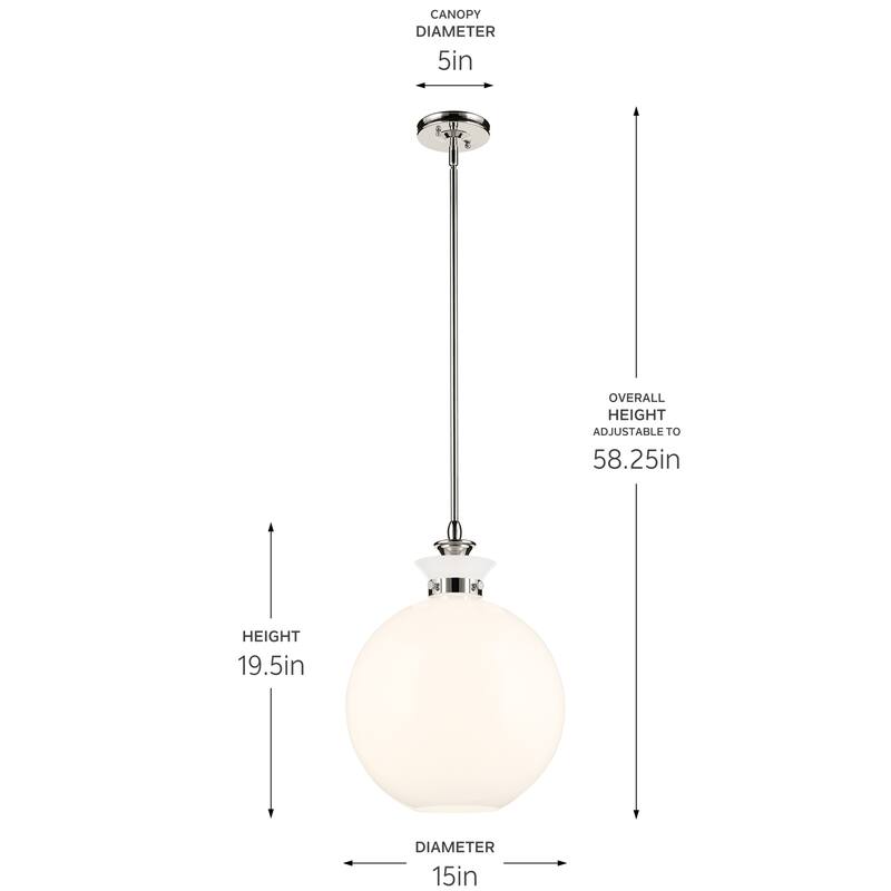 Kichler Lighting Laria 15 Inch 1 Light Pendant with Opal Glass in Polished Nickel