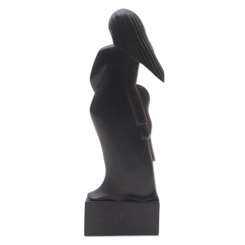 Wood sculpture, 'Mother and Daughter in Black' - 14.25" H x 4.7" W x 1.6" D