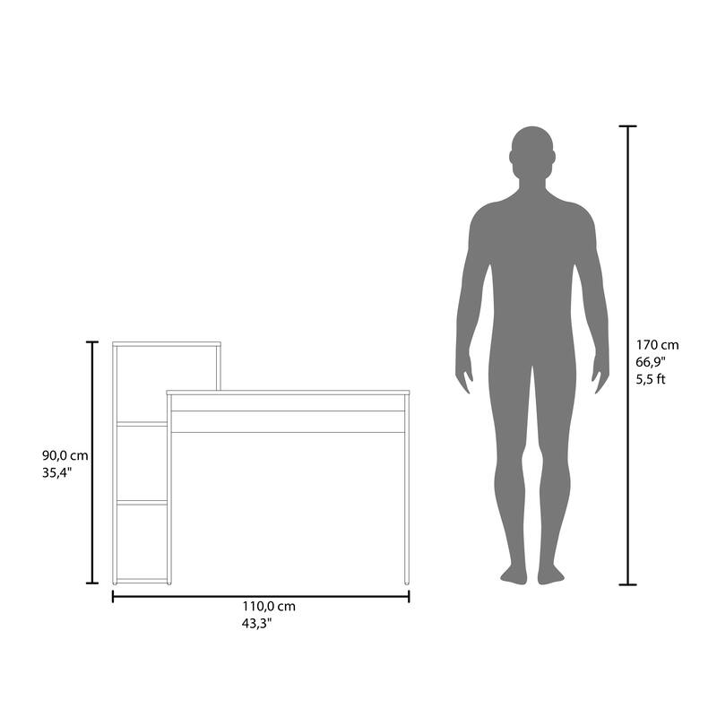 Compact 43" Computer Desk with 4 Shelves for Office Storage - Modern Design for Small Spaces and Organizing
