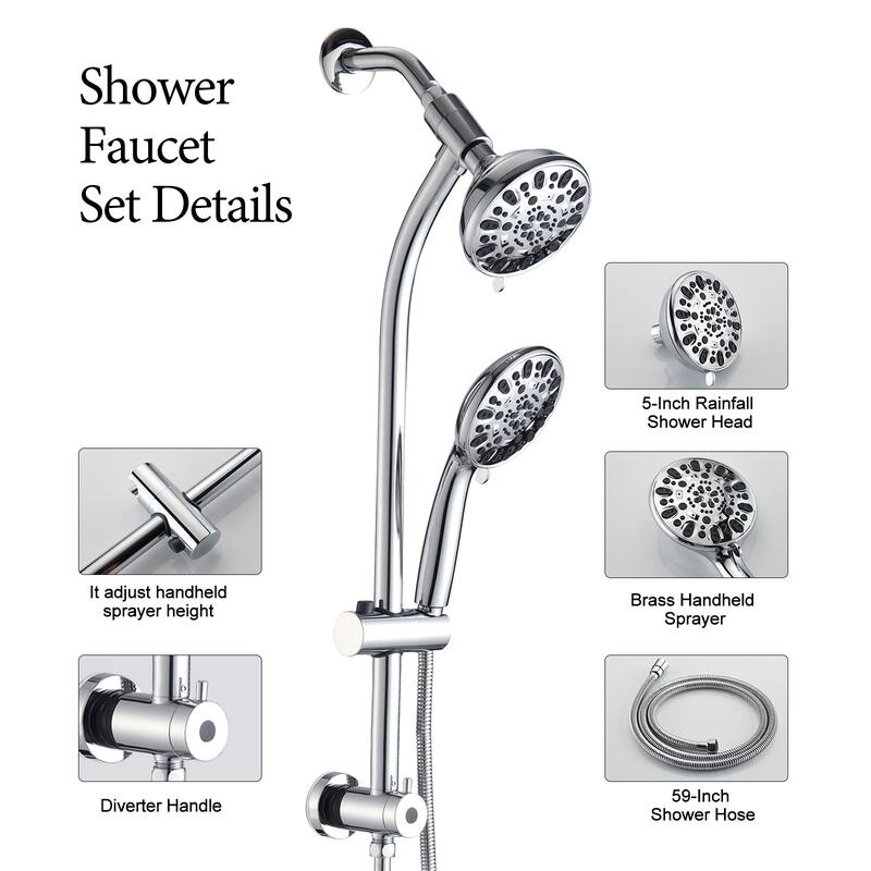 YASINU Drill-Free Slide Bar Combo Rain Showerhead Dual Shower Head Spa System with Valve
