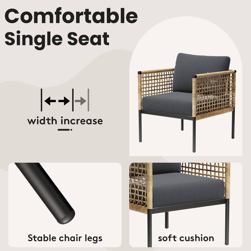 4-piece Waterproof Fabric Sofa Set (2+1+1) with PE Woven & Marble Table
