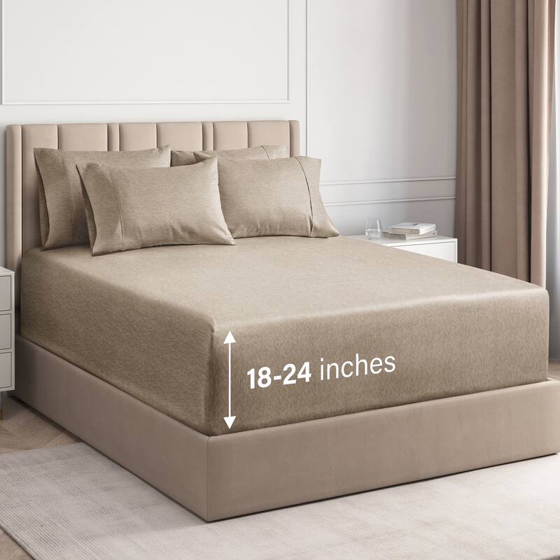 CGK Linens 6 Piece Extra Deep Pocket Microfiber Hotel Luxury Bed Sheets Set - Queen - Heathered Beige