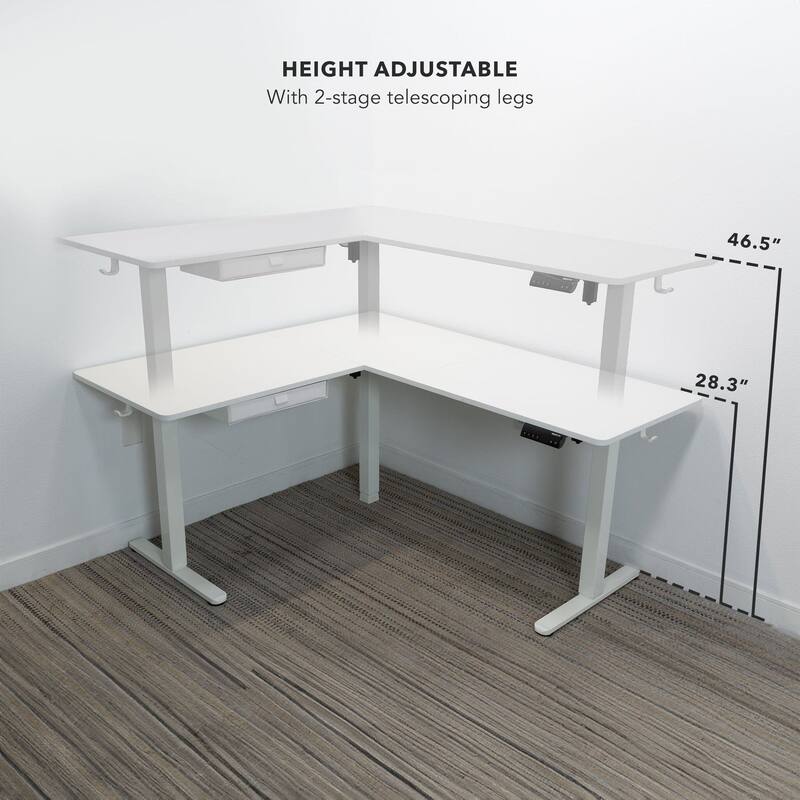 Mount-It! 63"W Electric L-Shaped Corner Adjustable Standing Desk, White/White (MI-15011)