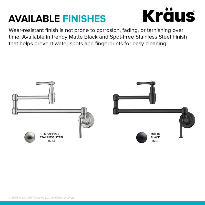 KRAUS Allyn Wall Mount Pot Filler Kitchen Faucet with Retractable Arm