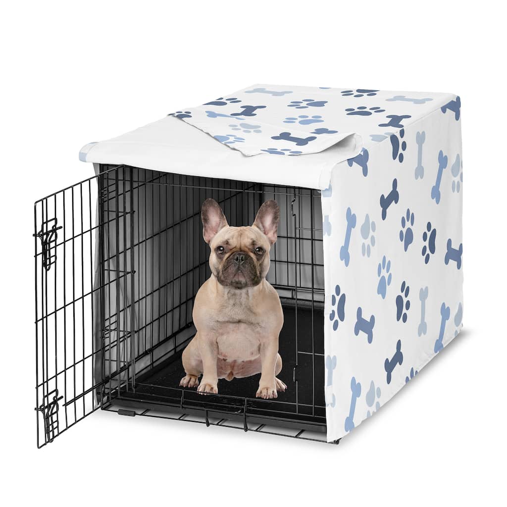 Sweet Jojo Designs Bone Paw Print Collection Dog Crate Kennel Cover 30in. - Slate Navy Blue Modern Off White Gray Puppy