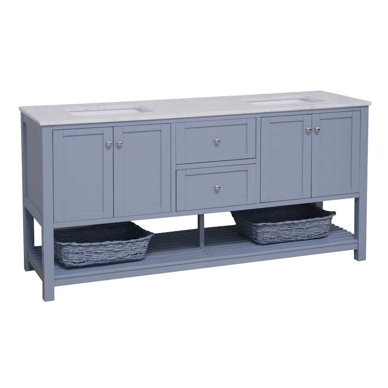 KitchenBathCollection Lakeshore 72" Double Bathroom Vanity with Engineered Carrara Top