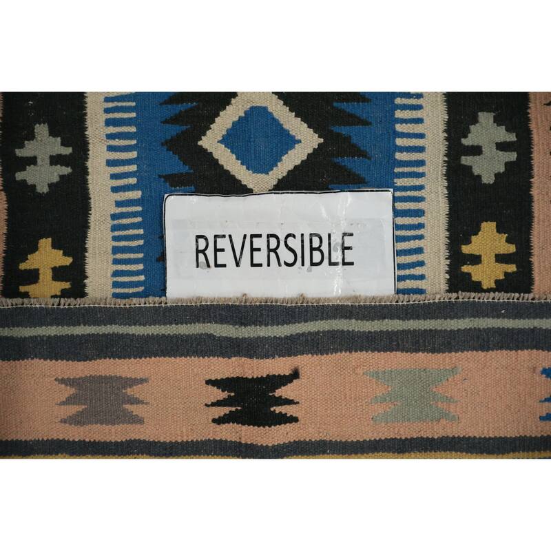 Hand Woven Oriental 100% Wool Carpet Southwestern Tribal Navy Blue & Blues Kilim Area Rug - 6' 9'' X 4' 6''