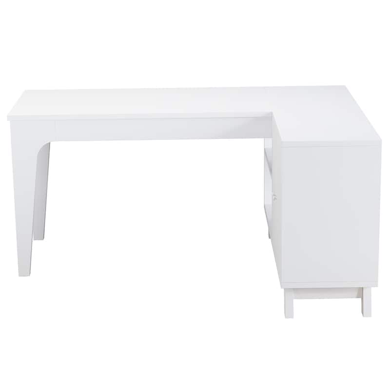 L-Shaped Desk with Storage Cabinet, 57-Inch Wood Corner Workstation