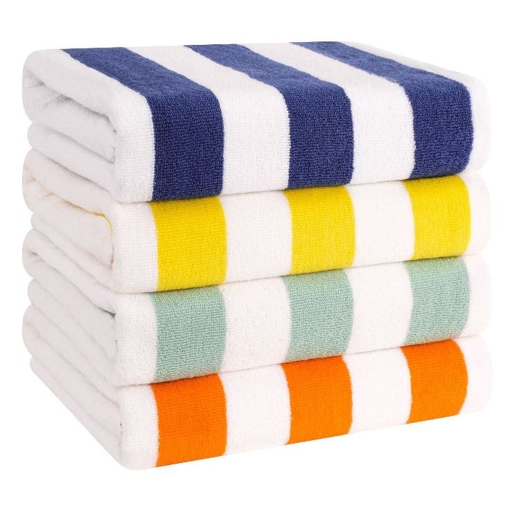 American Soft Linen,100% Cotton 4 Pack Beach Towels, 30 x 60 Cabana Striped Pool Towels - MIX