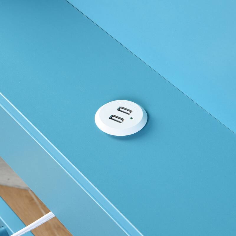 Blue Twin Size Daybed with Trundle, Storage Shelves, and USB Ports