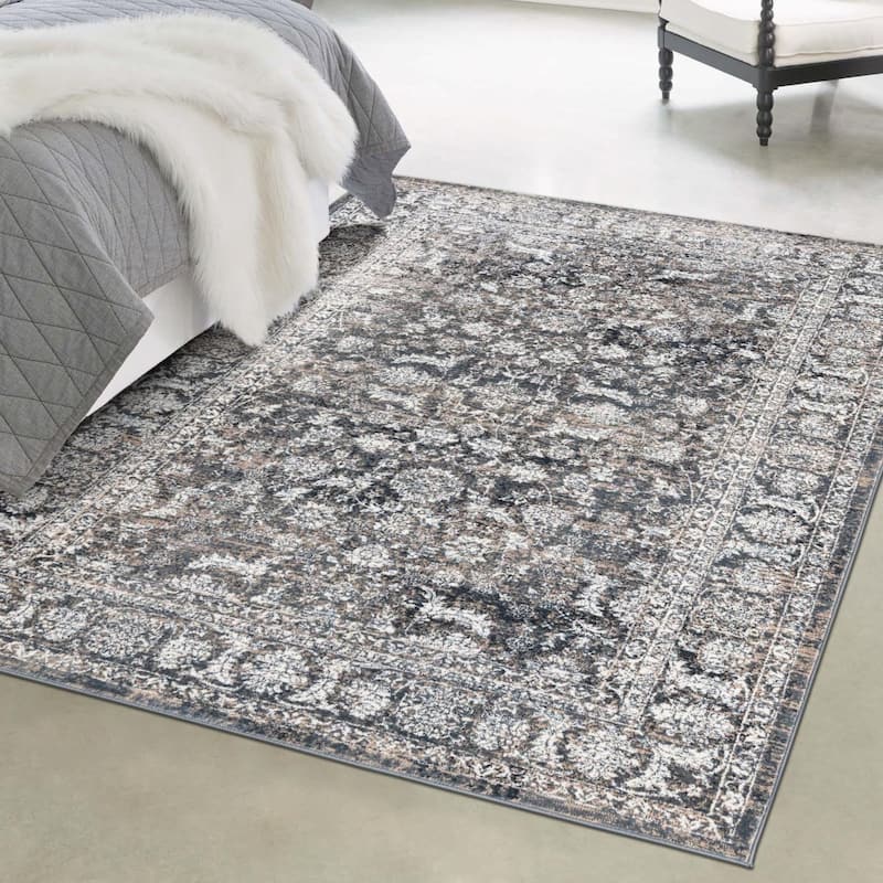 Country & Floral Richye Collection Area Rug - Navy Blue - 4'1"x6'1"