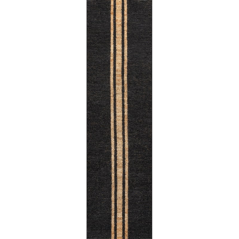 JONATHAN Y Zolak Rustic Beach House Wide Ticking Stripe Jute Rug - 2 X 8 - Black/Natural