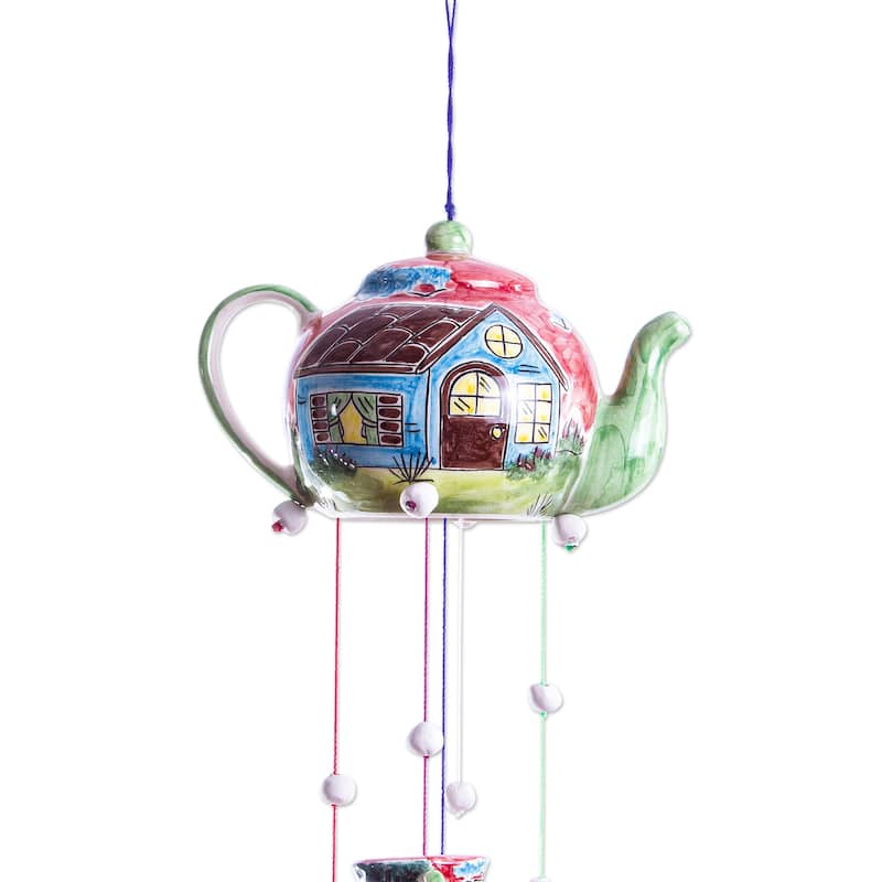 Novica Handmade Tea Party Ceramic Wind Chime
