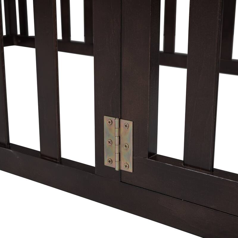 Twin Size Wood Floor Bed with Fence and Door, Walnut Finish