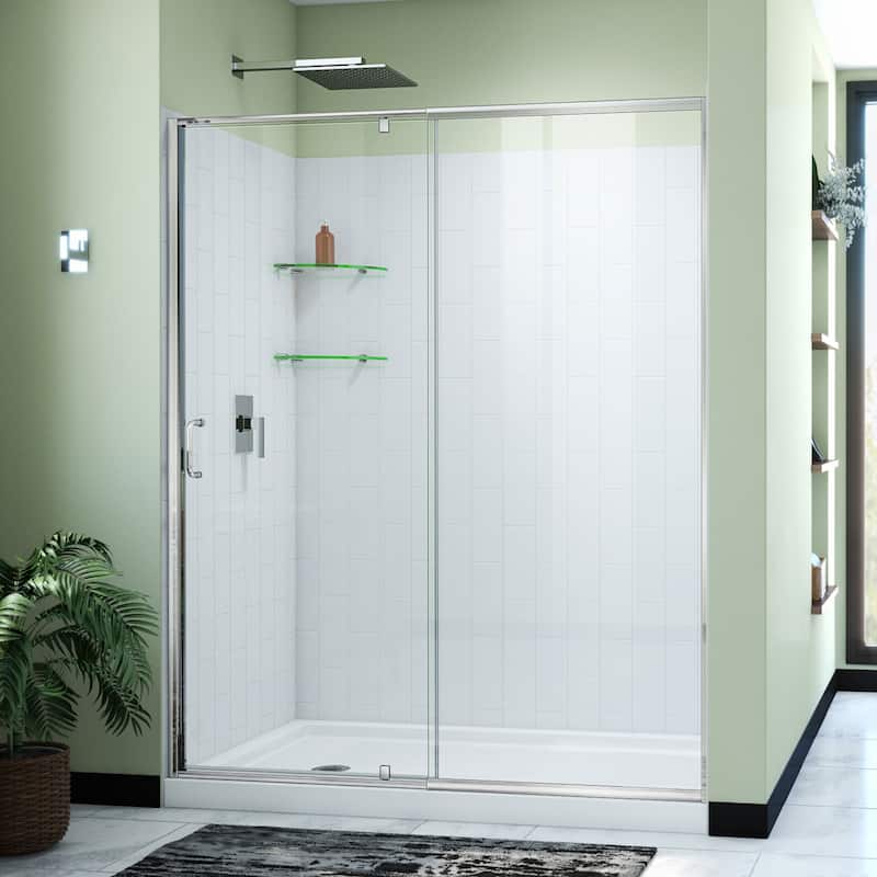DreamLine Flex 36 in. D x 60 in. W x 78 3/4 in. H Pivot Shower Door, Base, and White Wall Kit in Chrome