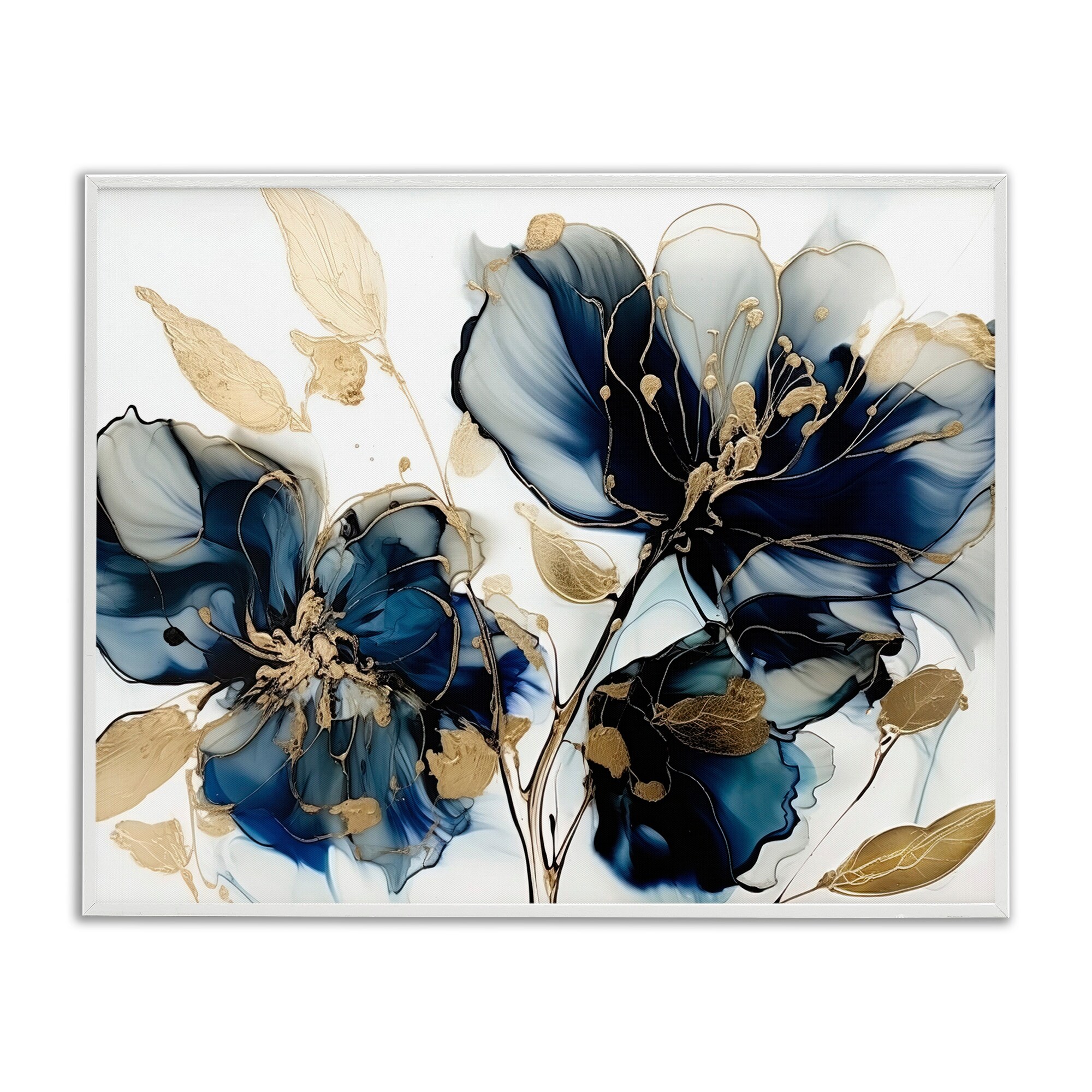 Stupell Blue Modern Flowers Framed Giclee Art Design by LSR Design Studio