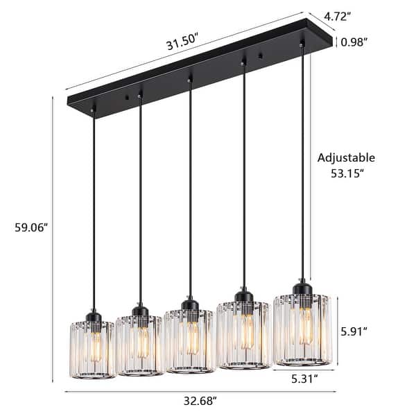 Starsky 5-Light 32in. Modern Crystal Linear Chandelier Cluster Cylinder Glass Kitchen Island Light