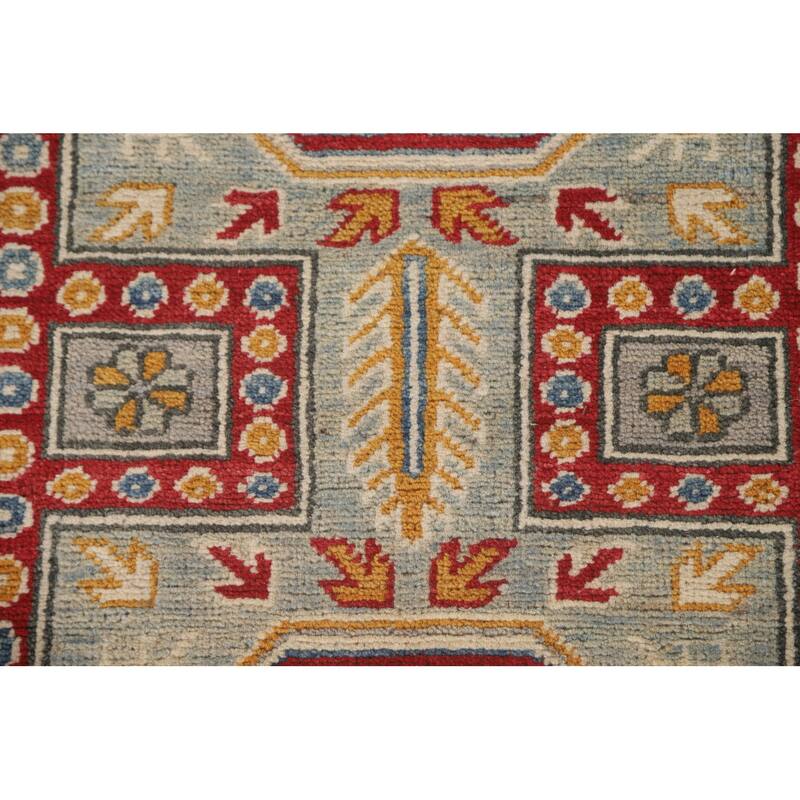 Geometric Kazak Runner Rug Hand-Knotted Wool Carpet - 2'8" x 13'6"