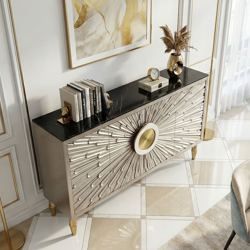 Modern 62.99'' Sideboard Decorative Cabine with Sintered Stone Top - 62.99"L x 15.75"D x 38 58"H