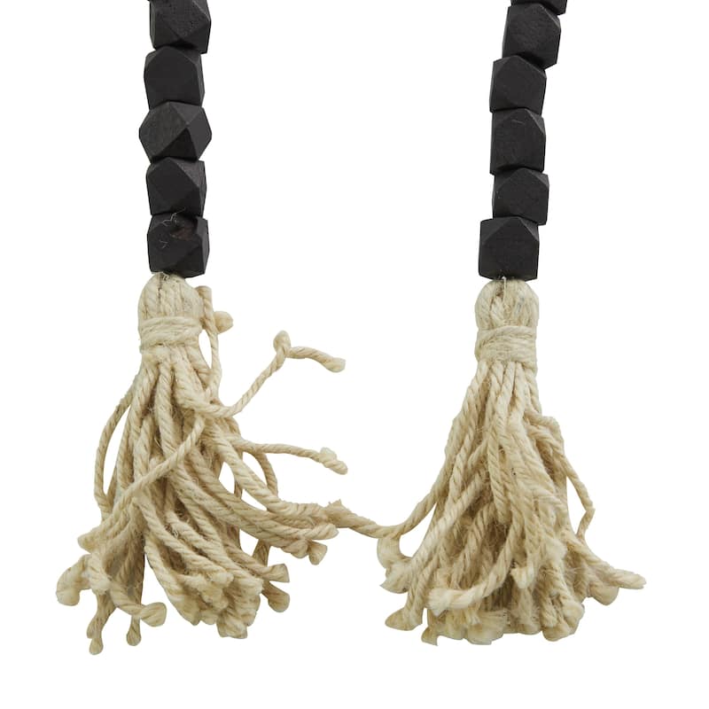 Mango Wood Handmade Hexagon Carved Geometric Long Beaded Garland with Tassel - Roche River Decor