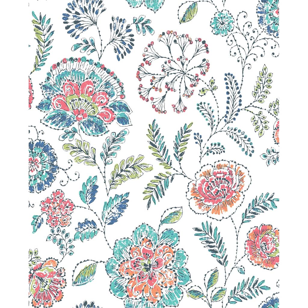 A-Street Prints Tropez Teal Jacobean Wallpaper