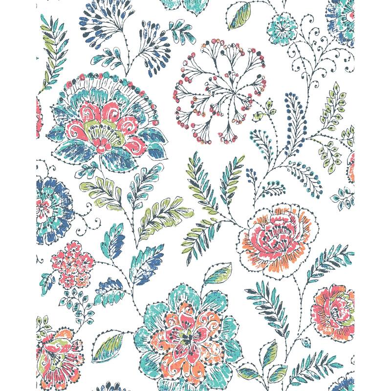 A-Street Prints Tropez Teal Jacobean Wallpaper