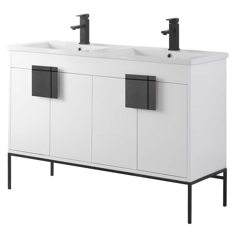 Modern Bathroom Vanity Set, Vitreous China Double Sink Top 48"