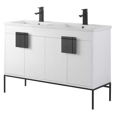 Modern Bathroom Vanity Set, Vitreous China Double Sink Top 48"