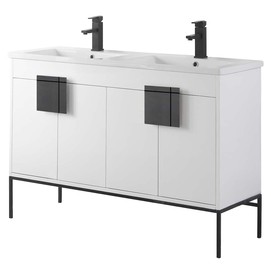Modern Bathroom Vanity Set, Vitreous China Double Sink Top 48"