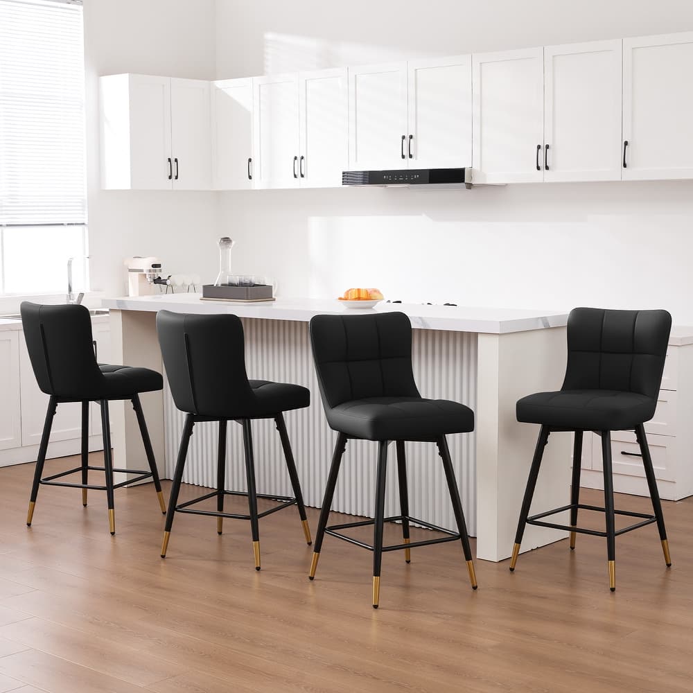 Faux Leather Swivel Counter Height Barstools Set of 2 with High Back - 38.98"H x 17.72"W x 21.26"D