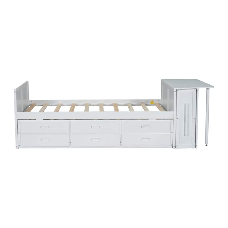 Twin Platform Bed with Built-in Desk, Trundle, and 3 Storage Drawers
