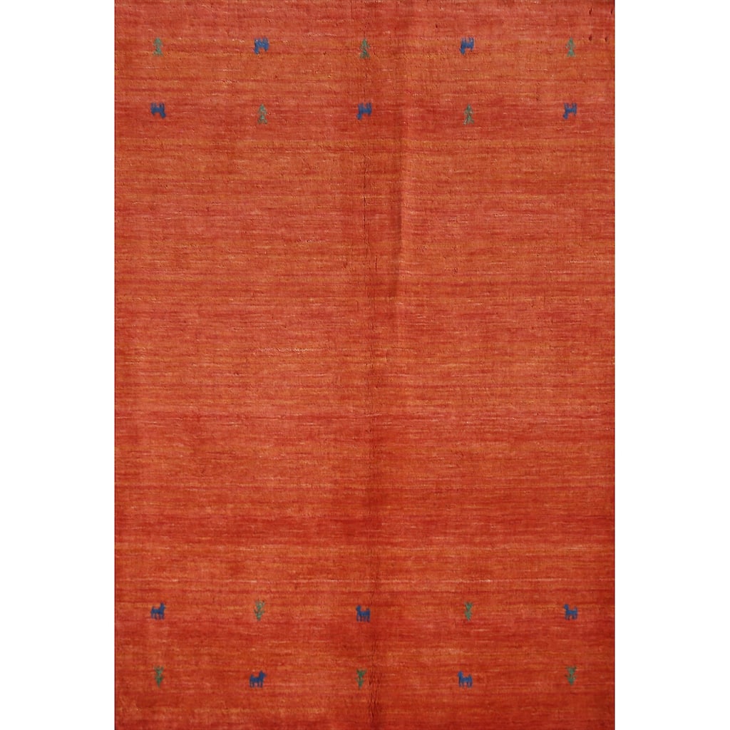 Hand Knotted Oriental 100% Wool Carpet Tribal Animal Pictorial Oranges & Rust Gabbeh Area Rug - 6' 6'' X 4' 6''