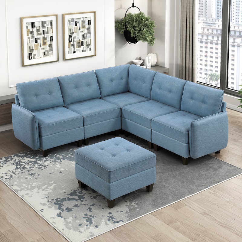 Dorian Textured 6-Piece Sectional Sofa - Storage and Ottoman