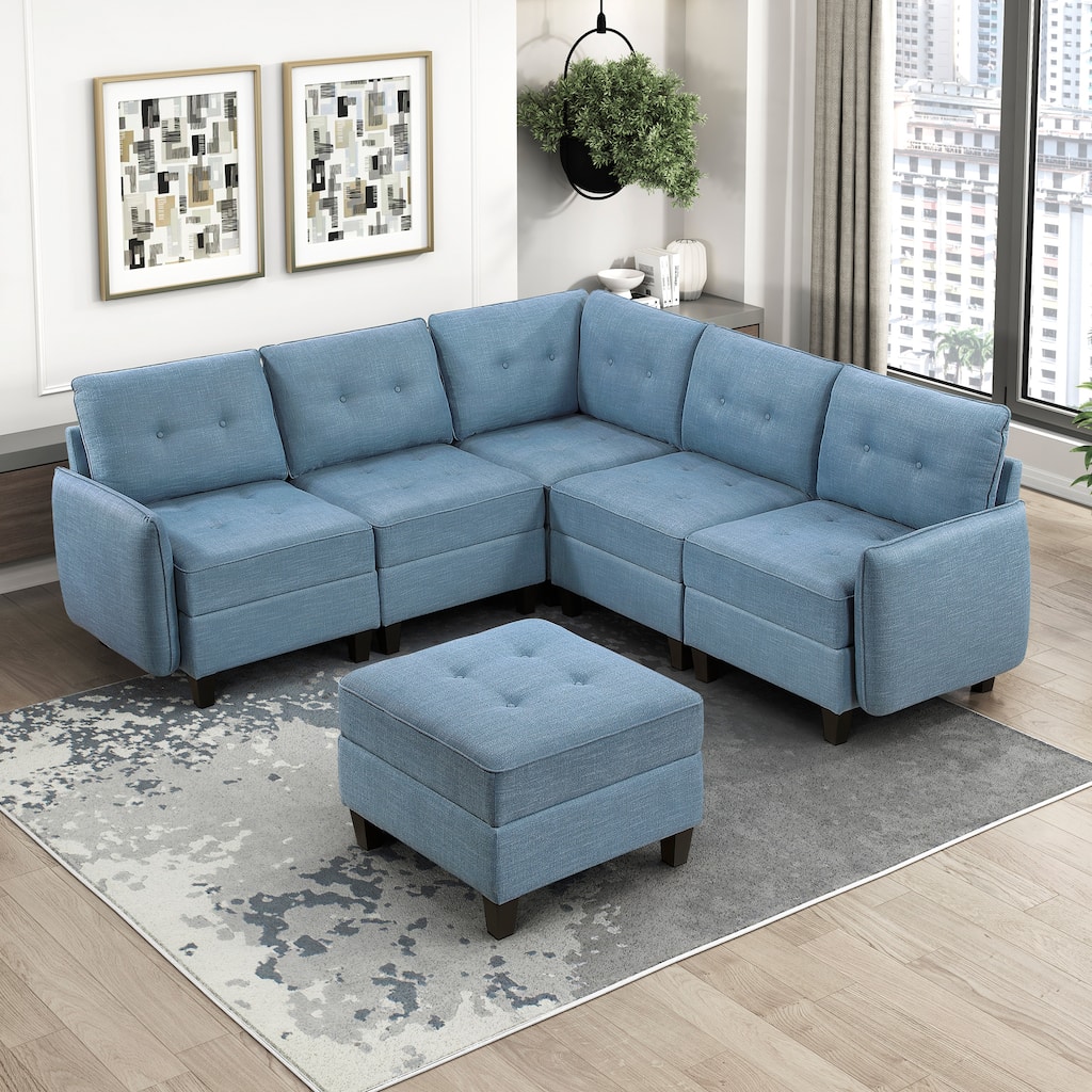Dorian Textured 6-Piece Sectional Sofa - Storage and Ottoman