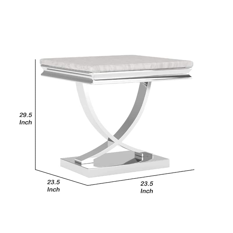 Wety Side End Table, 24 Inch Faux Marble Top, Curved Chrome Pedestal