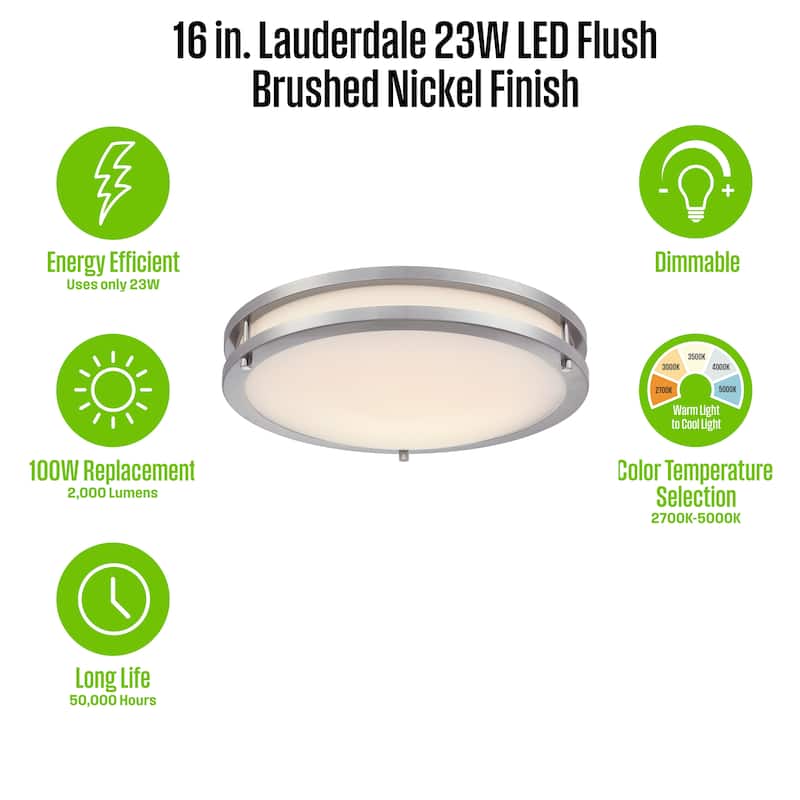 Westinghouse Lighting Lauderdale 16 Inch 23 Watt LED Indoor Flush Mount Ceiling Fixture with Color Temperature Selection